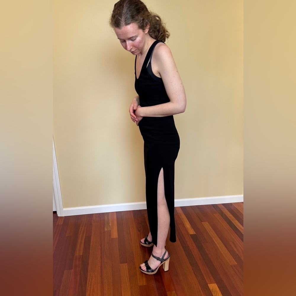 James Perse Black Side Slit Maxi Dress Size 0 Minimalist Stretch